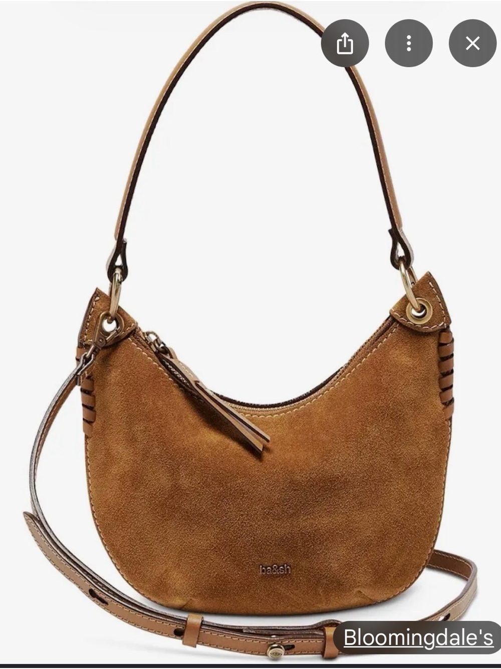 ba&sh Chestnut Suede Crescent Shoulder Bag/Hand Bag